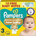 Pampers Premium Protection New Baby Size 3, 204 Nappies, 6kg-10kg, Monthly Pack, The Only Newborn Nappy Approved by British Skin Foundation